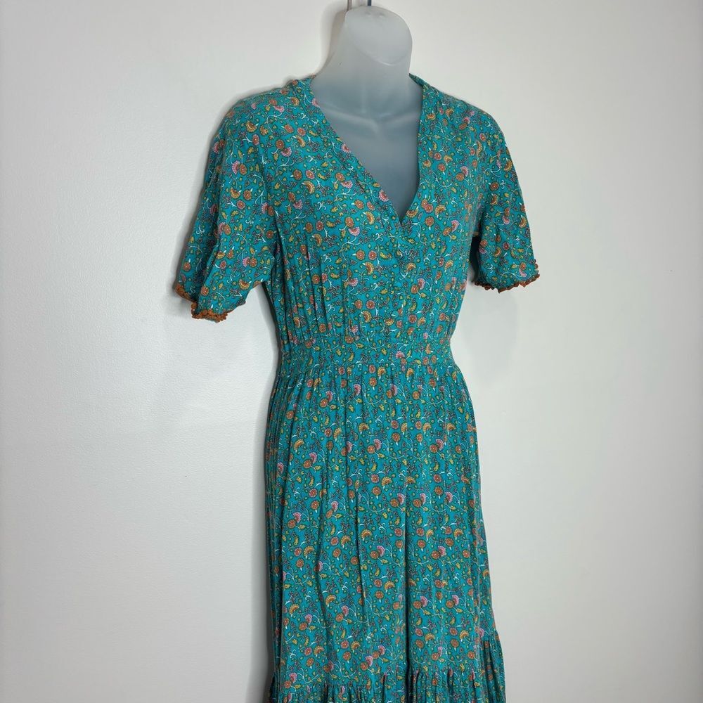 Cottagecore Boho Prairie style maxi dress floral print blue orange size small - Picture 3 of 7